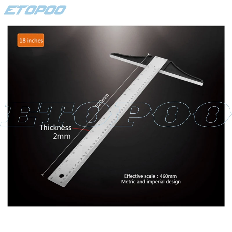 

18inch/460mm thinkness stainless steel T shape right angle 90 degrees protractor T word Metric system gauge measuring tools