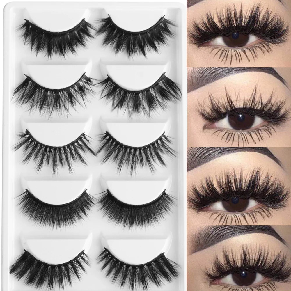 

5 Pairs Multipack 3D Soft Mink Hair False Eyelashes Handmade Wispy Fluffy Long Lashes Natural Eye Makeup Tools Faux Eye Lashes