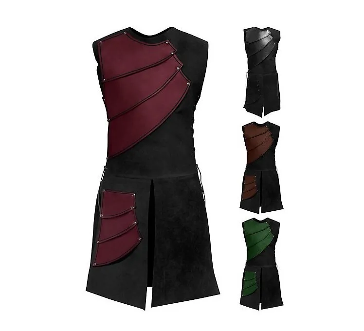 

Adult Men Medieval Archer Larp Knight Hero Costume Warrior Black Armor Armour Outfit Roman Solider Gear Male Coats Outerwear