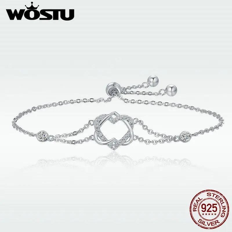 WOSTU Лидер продаж Роскошный Серебро 925 пробы объемное сердце браслет для женщин прекрасный бренд ювелирные украшения в подарок любимой DXB022