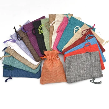

9x12cm Linen Flax Jute Pouch Jewelry Packaging Gift Bag Natural Burlap Drawstring Pouches for Craft Handmade Jewelry 50pcs
