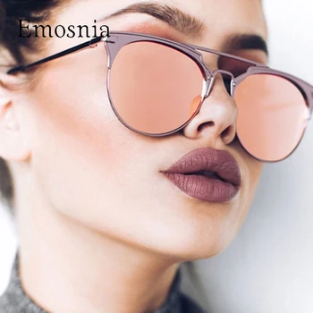 

Emosnia Sexy Luxury Fashion Semi-Rimless Sunglasses For Women Shades UV400 New Round BarbiePink Vintage Transparent Goggle Men