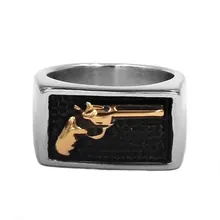 Крутое Золотое байкерское кольцо, ювелирные изделия из нержавеющей стали, классическое американское военное байкерское мужское кольцо с пистолетом, SWR0834A