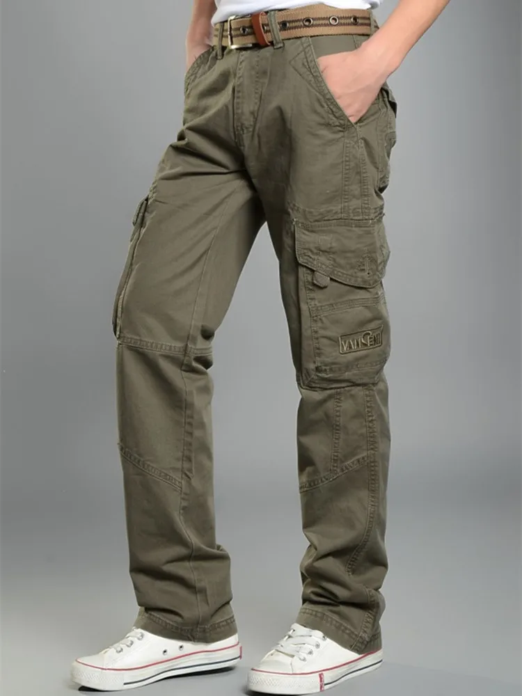 

Classic Mens Cargo Pants Straight slacks Casual Mens Pants Baggy Cotton Trousers Male Military Tactical Pants with Multi Pockets