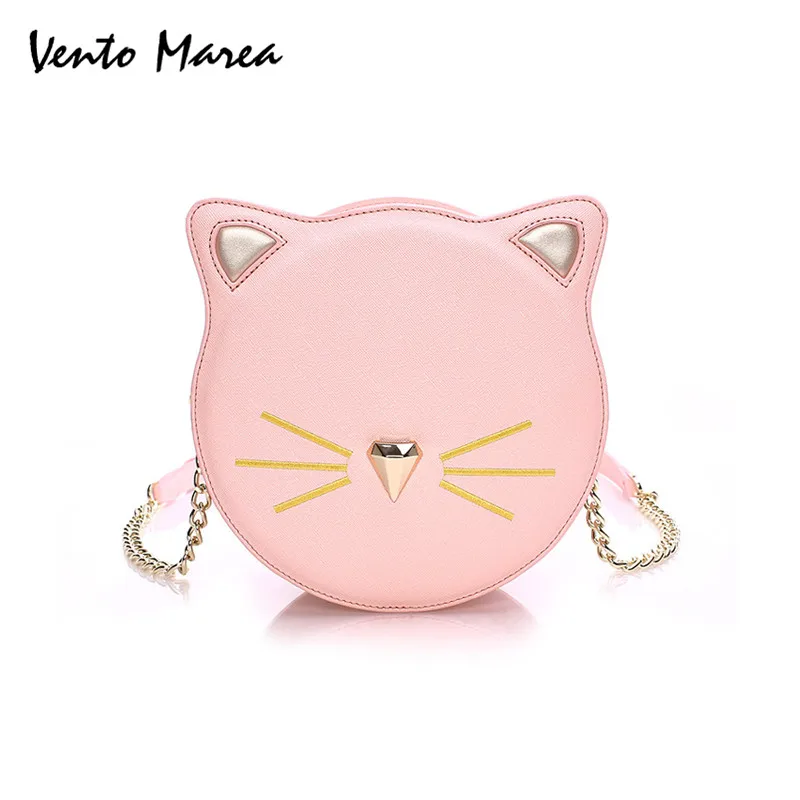 Cat Crossbody Bag Circular Women Chain Handbags Cute Animal Diamonds