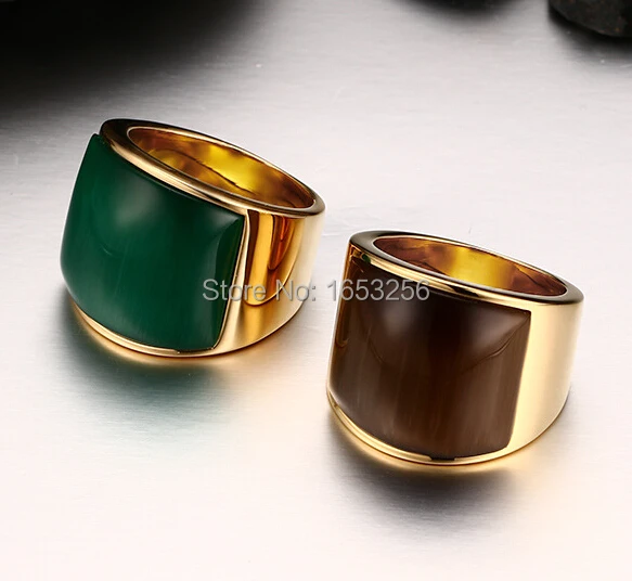 

Green / Brown Large Stone Fashion design New Arrival 316L Stainless Steel Women/Men's Fashion Wedding Shiny Ring SZ 7-11#