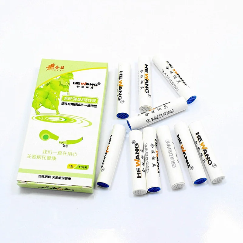 

Cigarettes Smoking Pipe Filter Core 10 Pcs / 1 Box 9 MM Diameter Nicotine Tobacco Tar Filter Activated Carbon Filtration