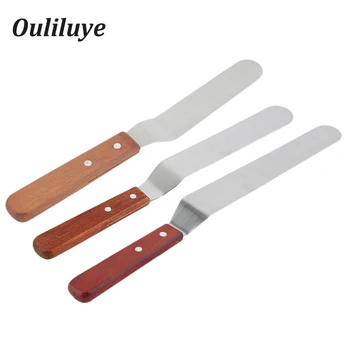 

1PCS Stainless Steel Cake Icing Spatula Kitchen Pastry Making Straight Curved Frosting Spatula With Wooden Handle Butter Cake