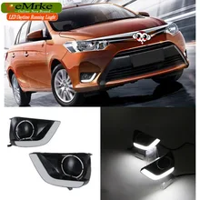eeMrke LED Daytime Running Lights For Toyota Yaris Sedan Vios 2013 2014 2015 White DRL Light Fog Lamp Cover Kits