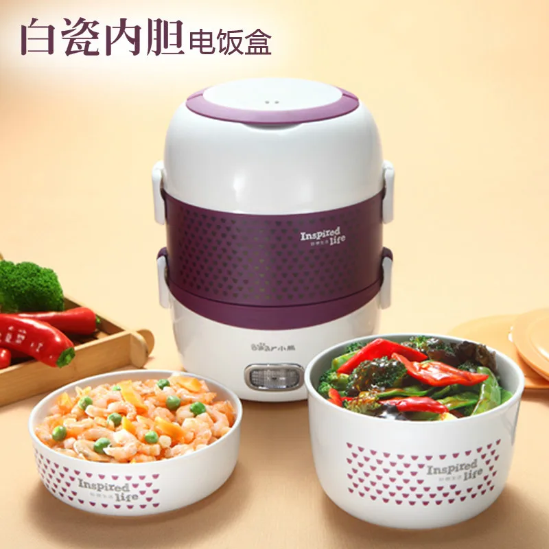Bear Portable 2 Layer Electric Lunch Box Porcelain Bowls For Home And
