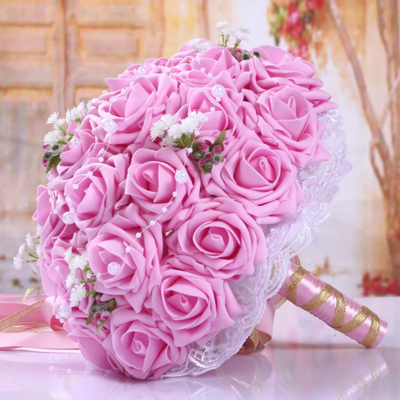 Искусственные женские свадебные букеты для невесты, розовые цветы De Mariage, свадебный букет, Свадебный держатель, Букет пионов, аксессуары