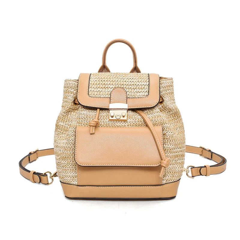 Summer New Women Straw Backpack INS Popular Female Travel Panelled Mochila Large Ladies Fashion Back Pack Exquisite Bolsa BP3007 (4)