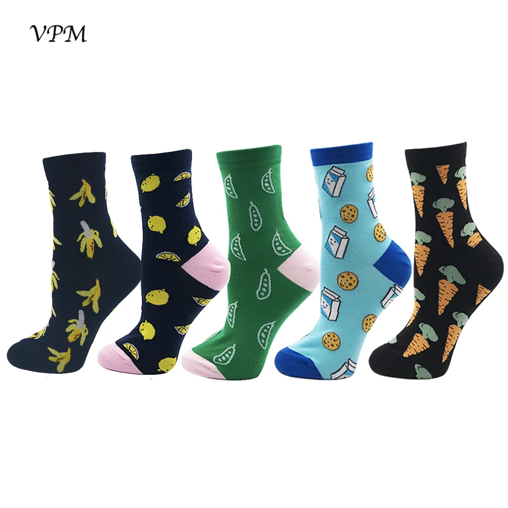 VPM Combe Cotton Women's Crew Socks Funny Colorful Fruit Food Pattern