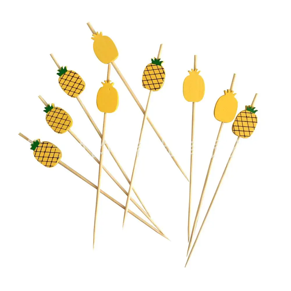 

100 pieces 12cm pineapple shape fruit skewers bamboo skewers cocktail dessert fork wood fruit appetizer toothpick pearl fruit wo