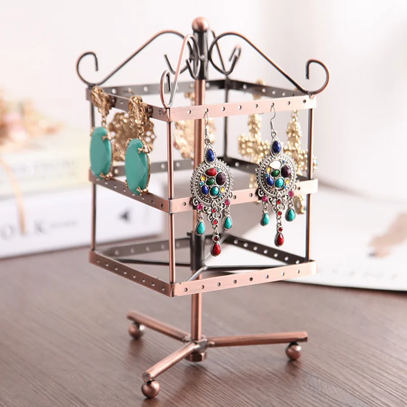 Square Rotating Jewellery Display Stand Black Metal Earrings Holder