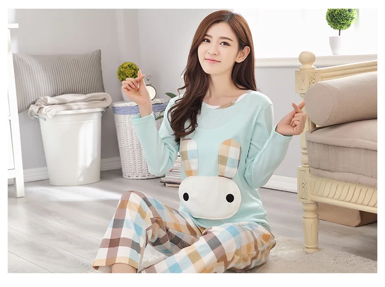 Большие размеры Новые Пижама с рисунком женщин Pijama feminino с длинными рукавами пижамы Весна и осень женские хлопковое ночное белье ad121