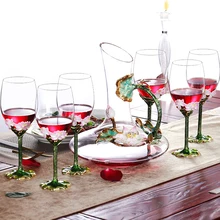 Эмалированный цвет, чашка для вина и графин, набор, дизайн лотоса, бессвинцовый хрустальный кубок, красное вино, вечерние стаканы, посуда для напитков, свадебный подарок