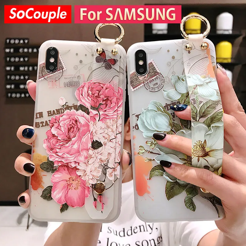 

SoCouple Holder Phone Case For Samsung Galaxy S8 S9 S10 plus A30 A40 A50 A60 A70 A10 A20 Note 8 9 10 Soft TPU Wrist Strap Case