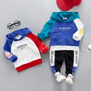 

2019 Spring Cotton Children's Letter Hooded Pullover Hoodies + Casual Trousers Sport Baby's Clothing Sets Kids Boys 2Pcs Suits