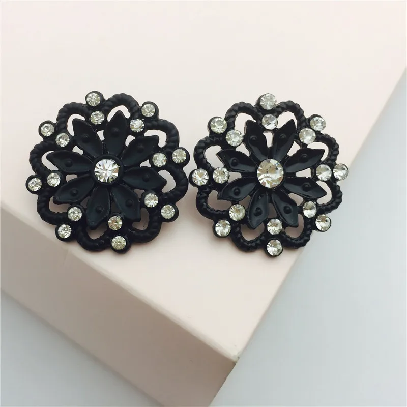 

5pcs High-grade Plated Zinc Alloy Rhinestone Decorate Buttons Black Fashion Sweater Jacket Buttons Sewing Accessories Supplies