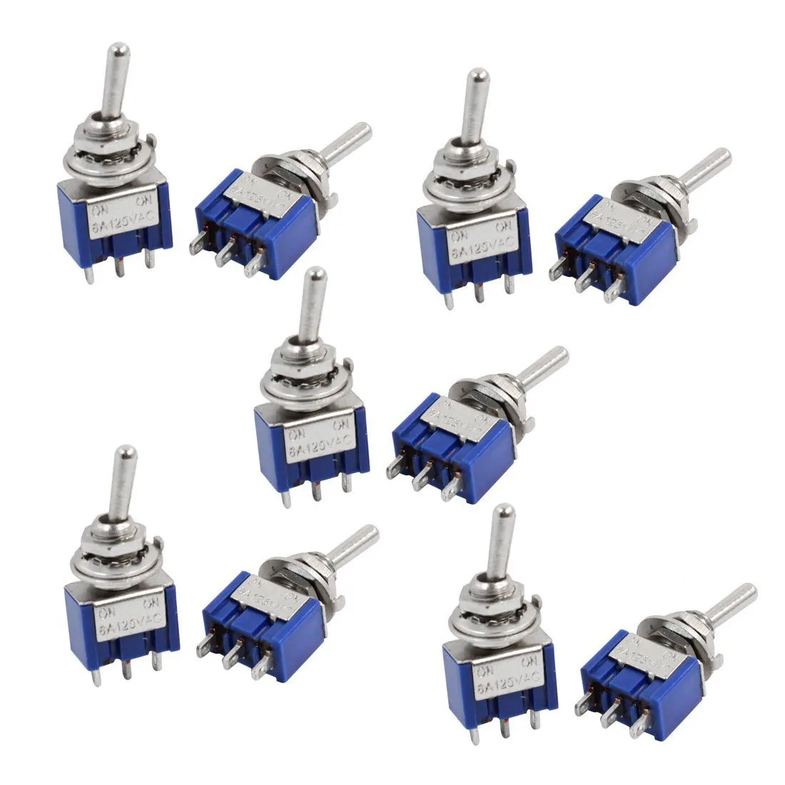 

10 pcs Automatic close miniature rocker switch, AC 125V, 3 pin SPDT on / blue