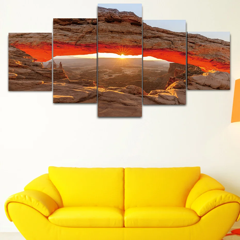 

5 pieces Rock sunset landscape painting for wall canvas poster and print modern wall picture art mural living room bedroom decor