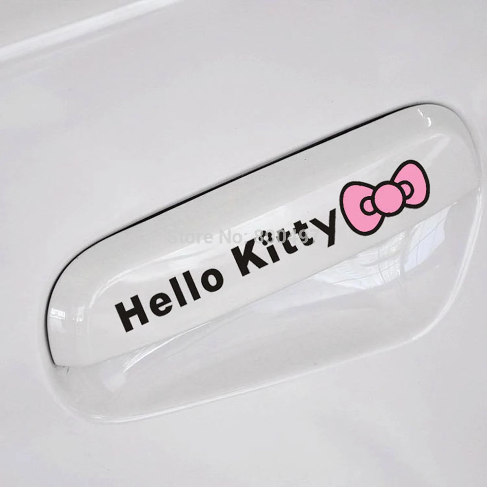 

4 x Newest Hello Kitty Knot Car Handle Door Handle Stickers Car Decals For Chevrolet Lada Benz GMC Tesla