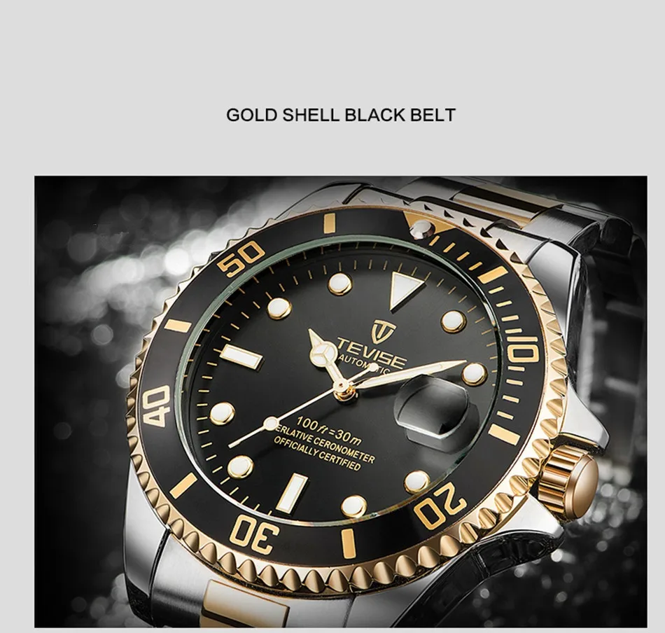TEVISE Green Watch Men Automatic Mechanical Anti-Scratch Rotatable Outer Ring Waterproof Luminous Mens Watches Top Brand Luxury most accurate mechanical watch