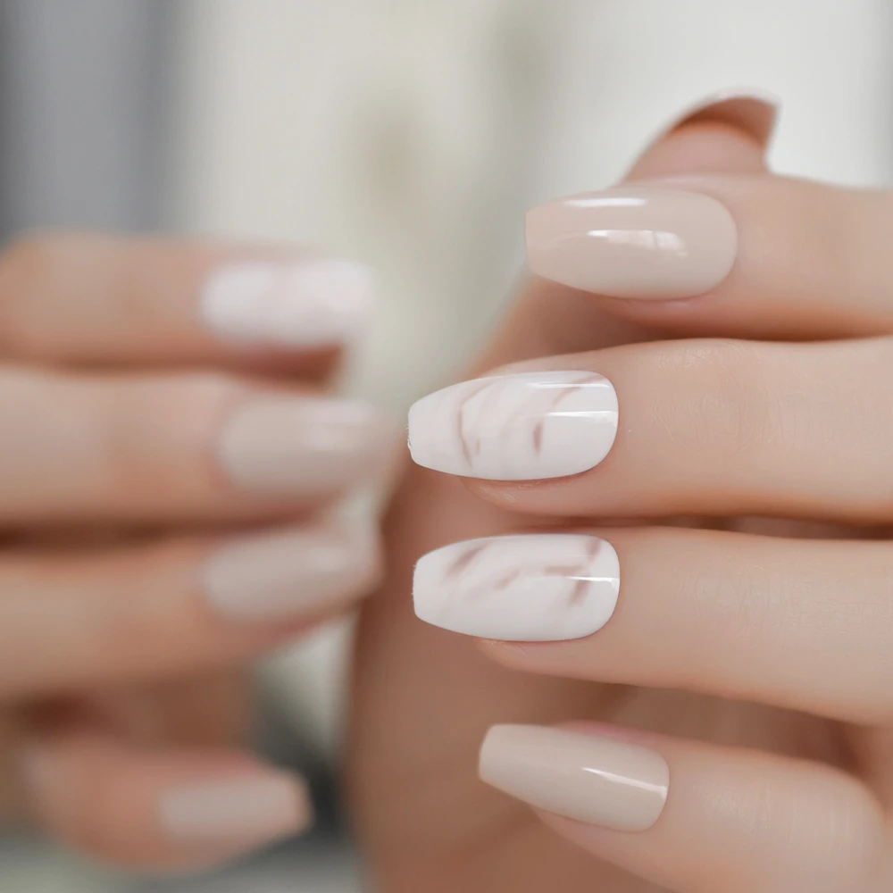 L5166 Удлиненные шпильки накладные ногти предварительно разработанные изогнутые розовый мрамор нажмите на ногти, включая клей стикер - Цвет: L5166