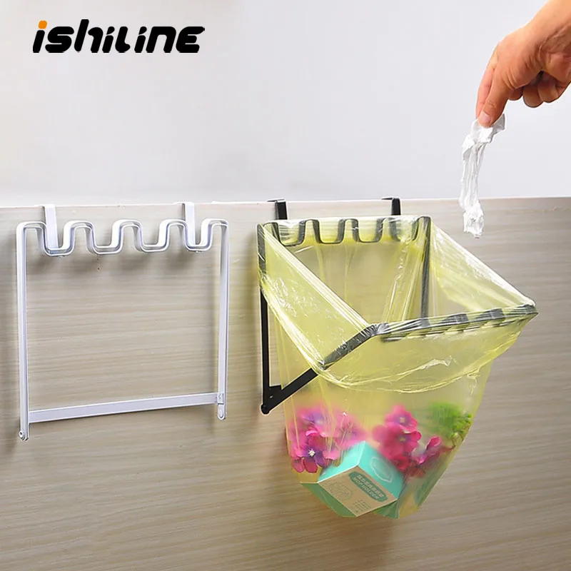 

Foldable Garbage Bag Storage Rack Cabinet Door Wrought Iron Plastic Bag Bracket Kitchen Trash Can Garbage Rack