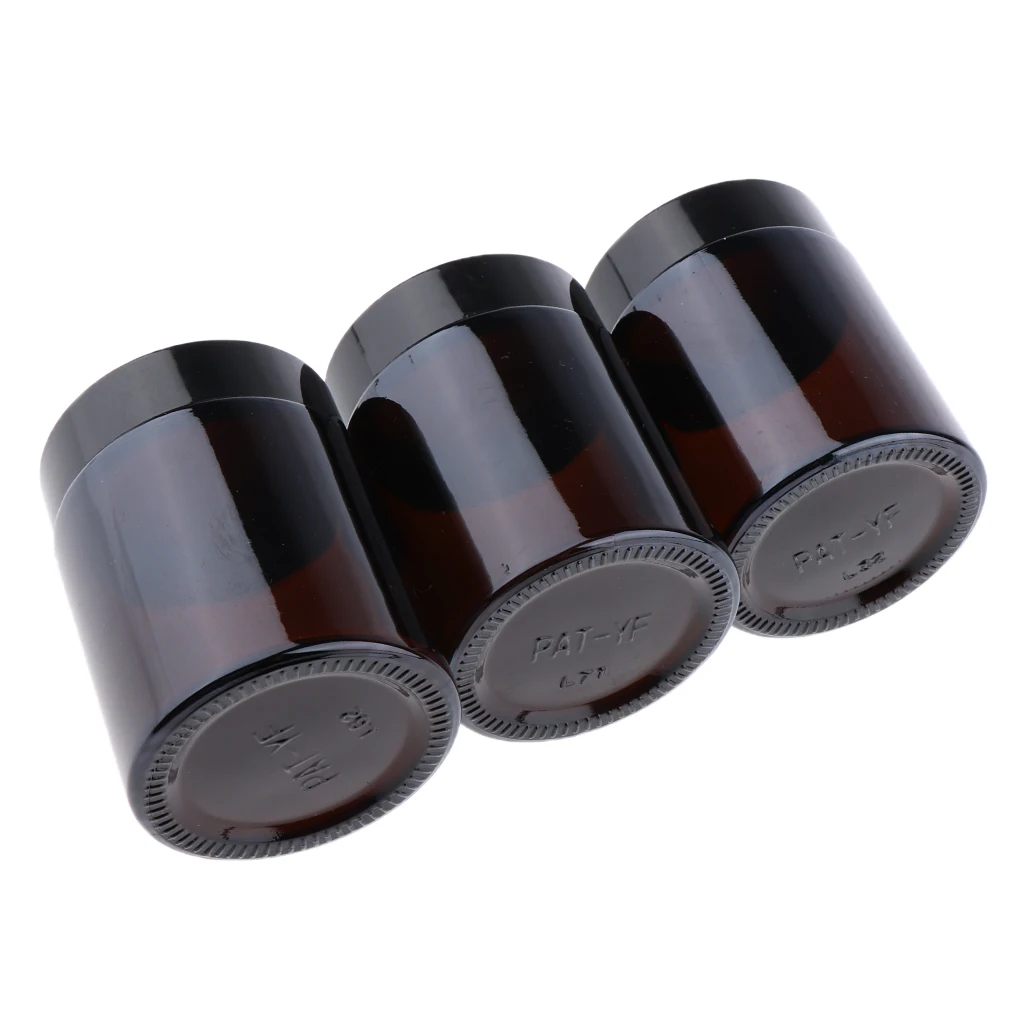 3Pcs 100ml Dark Brown Empty Makeup Jar Pot Travel Face Cream Lotion Cosmetics Glass Containers  Bottles