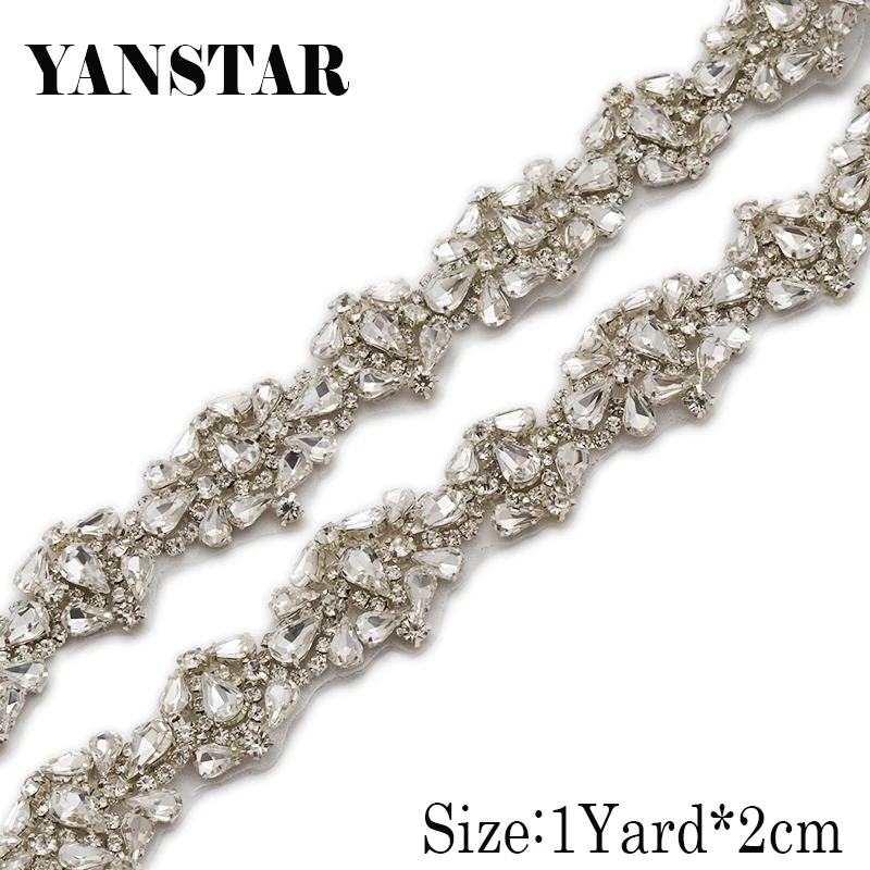 

5 YARDS Rhinestones Trimming For Wedding Sash DIY 2CM Iron On Silver Bridal Beaded Crystal RhinestoneTrim for Wedding Belt YS957