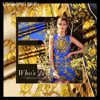 

PRINTED SILK STRETCH SATIN 108cm width 19momme/Pure Mulberry Silk Tissus For Wedding Dresses Sewing Golden Leopard