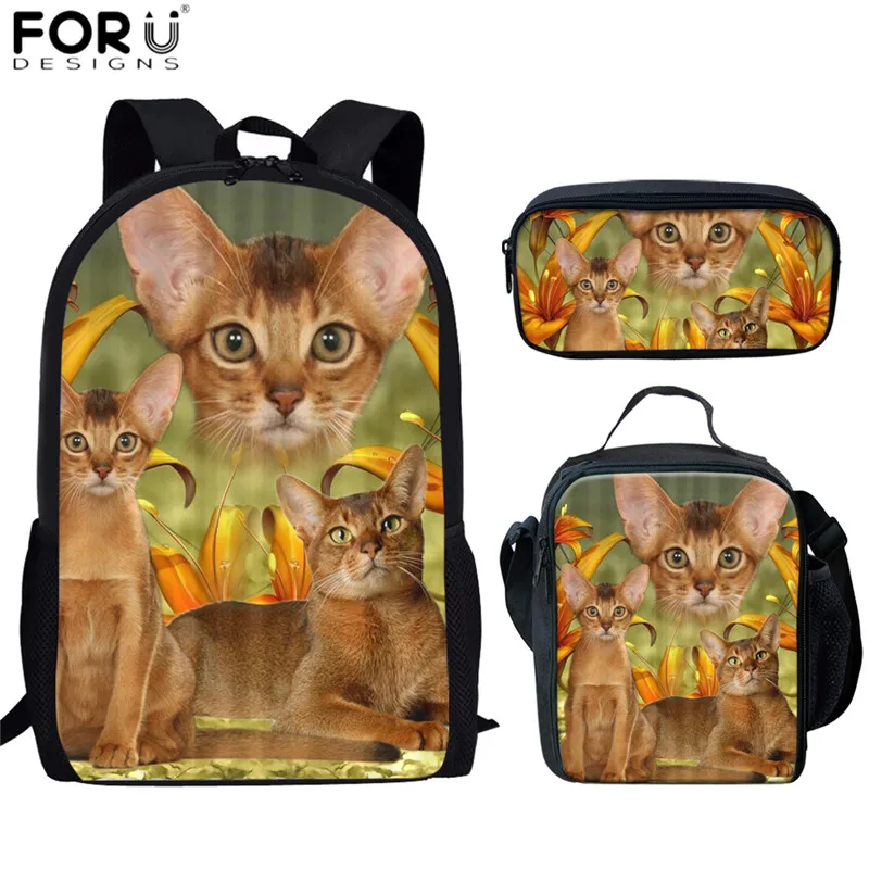 

FORUDESIGNS Abyssinian Cat Print 3pcs/set Sccool Bags Fashion Teenagers Functional School Backpacks Orthopedic Satchel for Kids