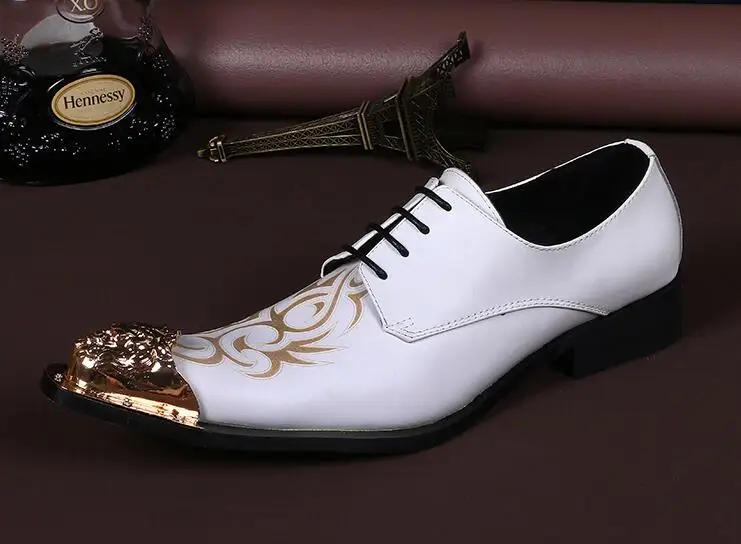 New Handmade Men white Gentleman Luxury shoes and Gold Top Fashion Prom and Banquet men dress shoes men's flats