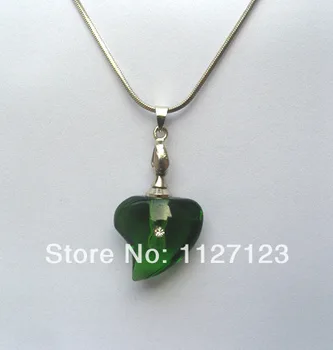 

25pcs green Bend the peach heart Rice vials pendants rice vial pendant perfume empty glass bottle glass spray perfume bottl