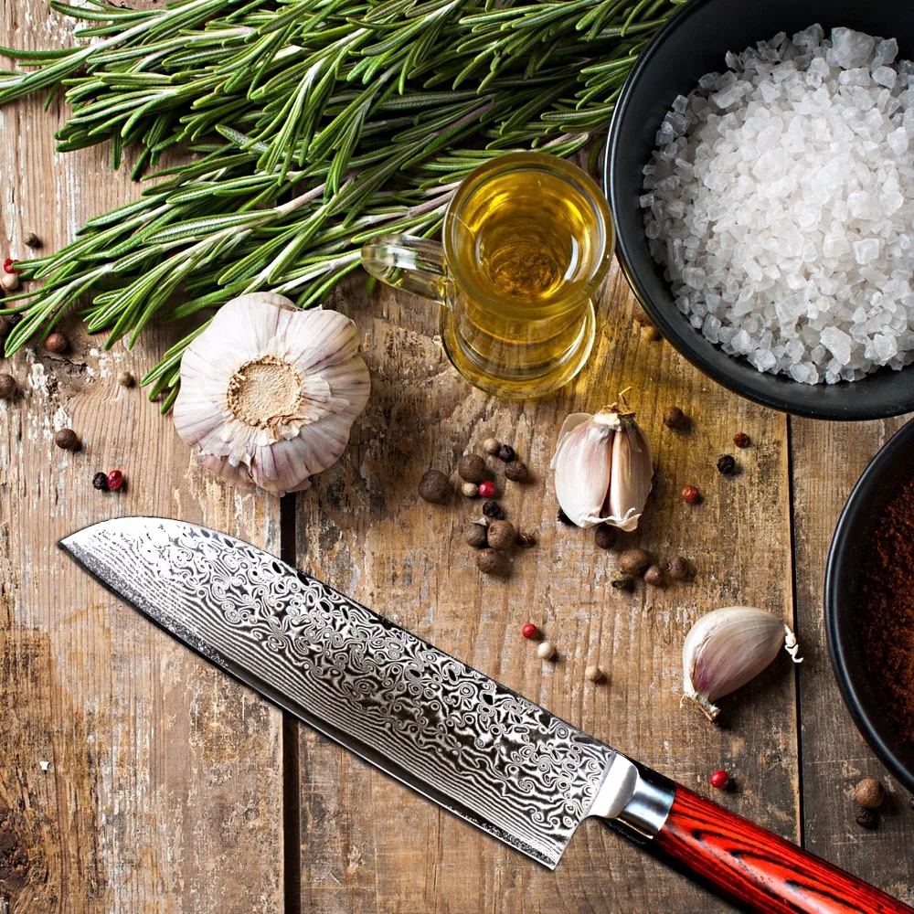 GRANDSHARP 7 дюймов нож Santoku 67 слоев японский дамасский нож из нержавеющей стали VG-10 Основной нож шеф-повара кухонные инструменты
