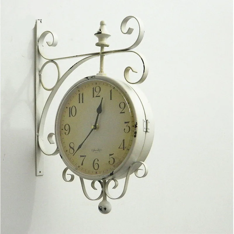 Двухсторонние настенные часы из кованого железа, настенные часы, цифровые часы Relogio De Parede Horloge Murale Saat Klok - Цвет: Arabic Numerals