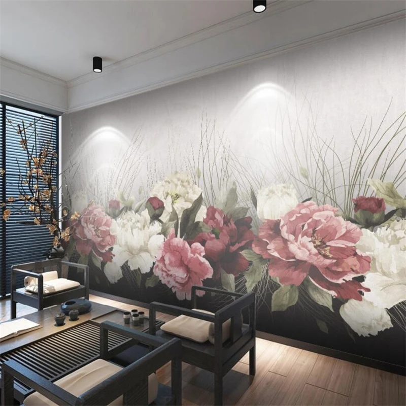 

beibehang Custom 3d wallpaper new Chinese hand painted floral sofa background wall retro murals decoration