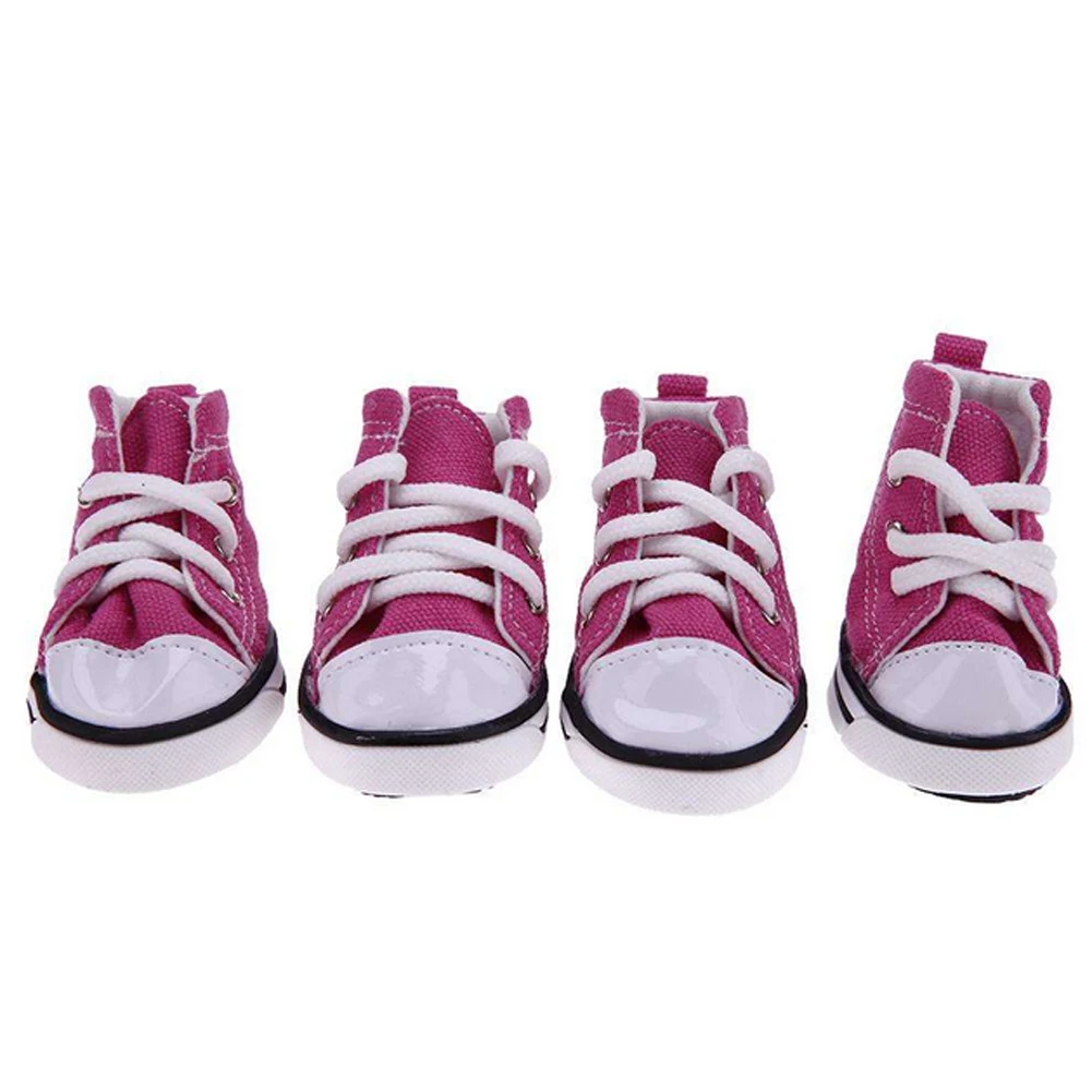 Модные однотонные летние ботинки для собак; спортивная нескользящая обувь из джинсовой ткани для щенков; кроссовки для маленьких собак - Цвет: Розовый
