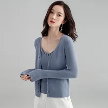 Korean Style Women Sweater Elegant Two piece set Single-breasted V-neck Cardigan Coat Jacket and Knitted Vest Sweaters Tops Korean Style Women Sweater Elegant Two piece set Single-breasted V-neck Cardigan Coat Jacket and Knitted Vest Sweaters Tops