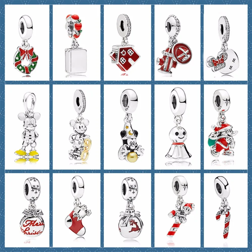 

ROBOL original 925 sterling silver charm pendant beads cute mouse head Diy Charm braceletMerry Christmas Gift 1:1 copy Jewelry