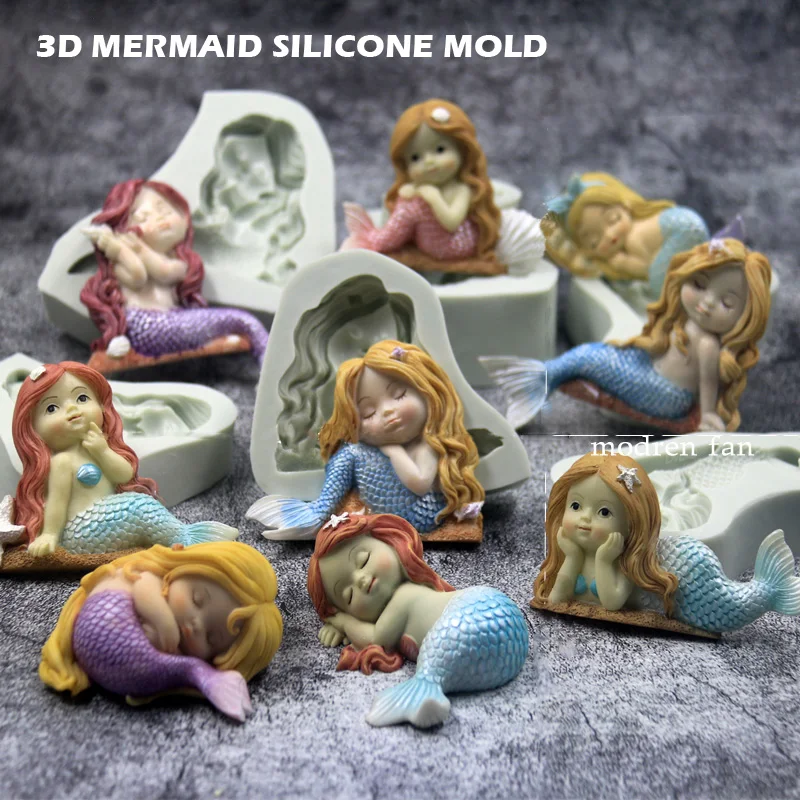 

3D Sleeping Mermaid Silicone Mold DIY Cake Fondant Chocolate Candy Making Mold Soap Clay Mold for Baby Birthday Cake Decoration