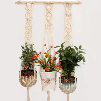 

LumiParty 2PCS Macrame Plant Hanger Indoor Outdoor Hand Knit Hanging Planter Wood Stick Basket Wall Art-30