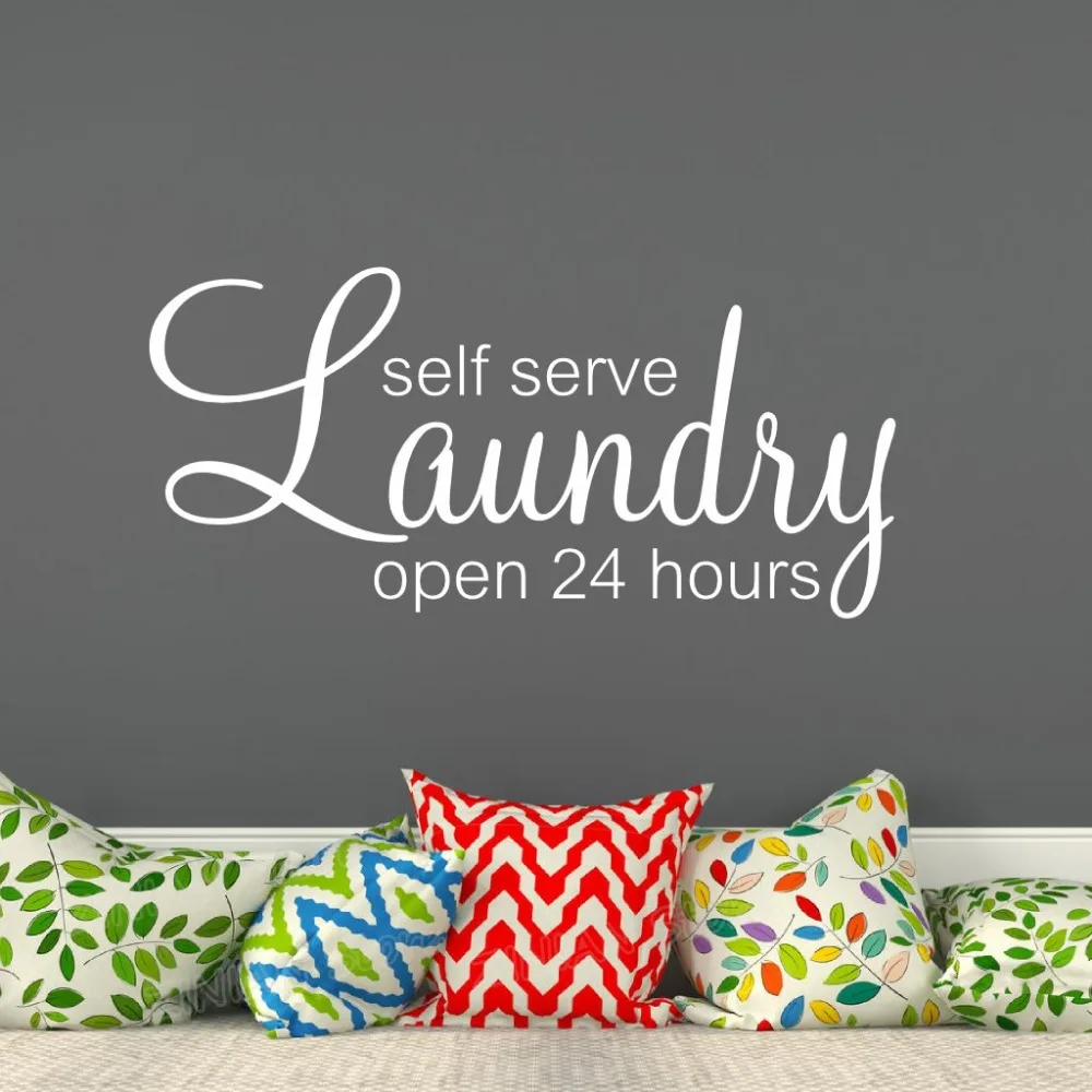 Self Serve Laundry Open 24 hours Vinyl Wall Art Home Decor Quote Decal Sticker