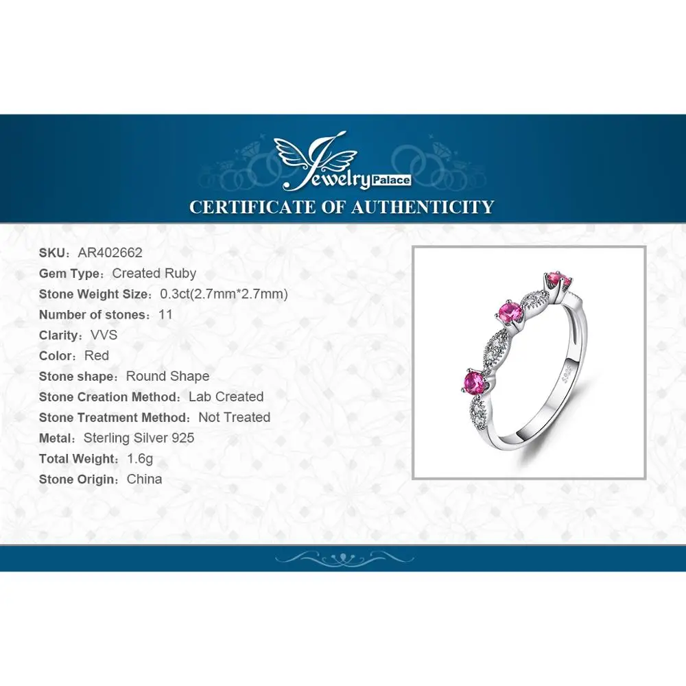 Jewelrypalace 3 Камень Круглый 0.45ct СОЗДАН RUBY Обручение Свадебные Кольца для Для женщин 925 серебро Мода г. Красивые ювелирные изделия