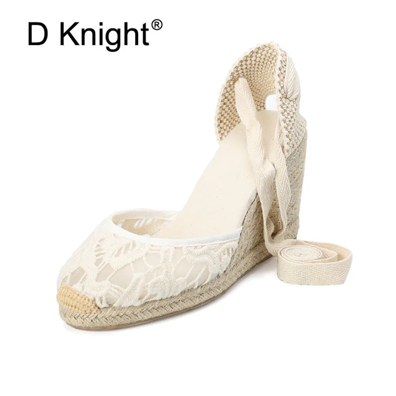 

New Summer Women's Espadrilles Sandals Sexy Lace Shoes Woman 6.5CM/9CM High-Heeled Platfroms Casual Wedges For Women High Heels