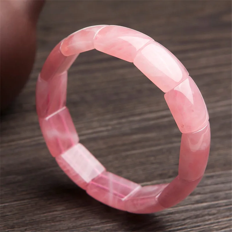 

15x8mm Women Stretch Rectangle Crystal Bead Bracelets Bangles Madagascar Pink Natural Rose Quartz Bracelet AAAAA Free Shipping