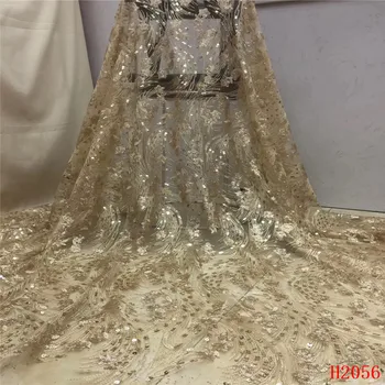 

Hot Sale Gold Lace Fabric Fabric 2019 High Quality French Mesh Lace Fabrics with Sequins Lace Fabric for Party Dress HJ2056-1