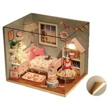 DIY деревянная кукла дом 3D ручной работы миниатюрные деревянные Обеденная с крышкой и светодиодные Мебель ремесленных ручной сборки модели